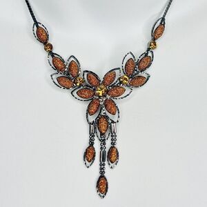 Vintage Christina Collection Necklace Bib Rhinestone Copper Tone Gold Dust 1559